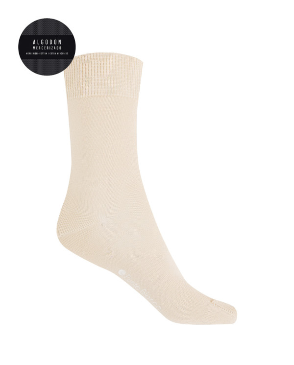 Plain mercerized cotton socks Color Beige - 1