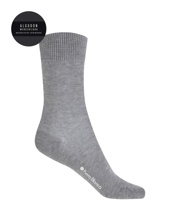 Chaussettes unies en coton mercerisé Couleur Gris - 1