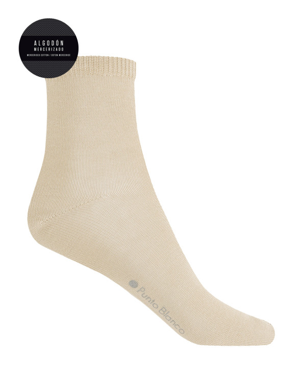 Calcetines 100% algodón mercerizado lisos Color Beige - 1