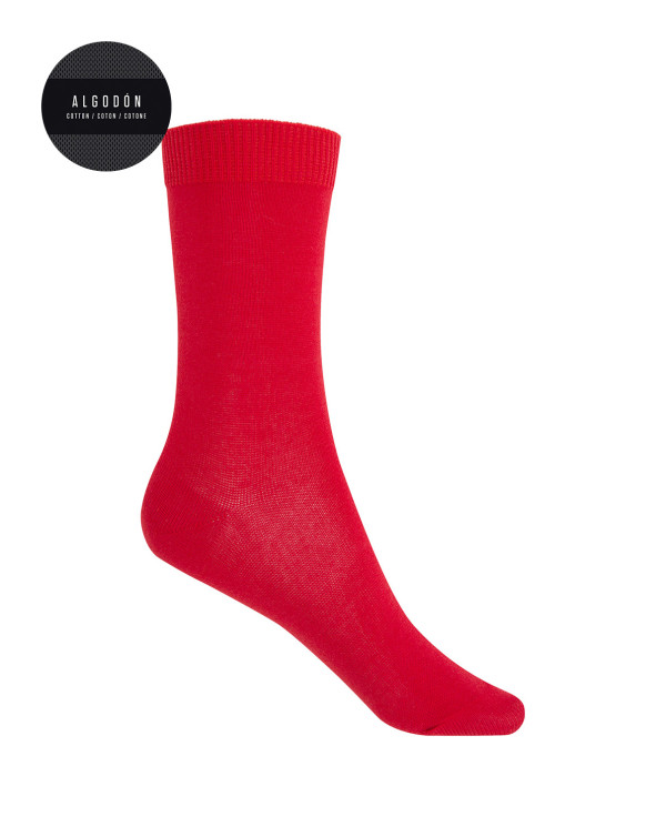 Chaussettes unies en coton Couleur Rouge - 1