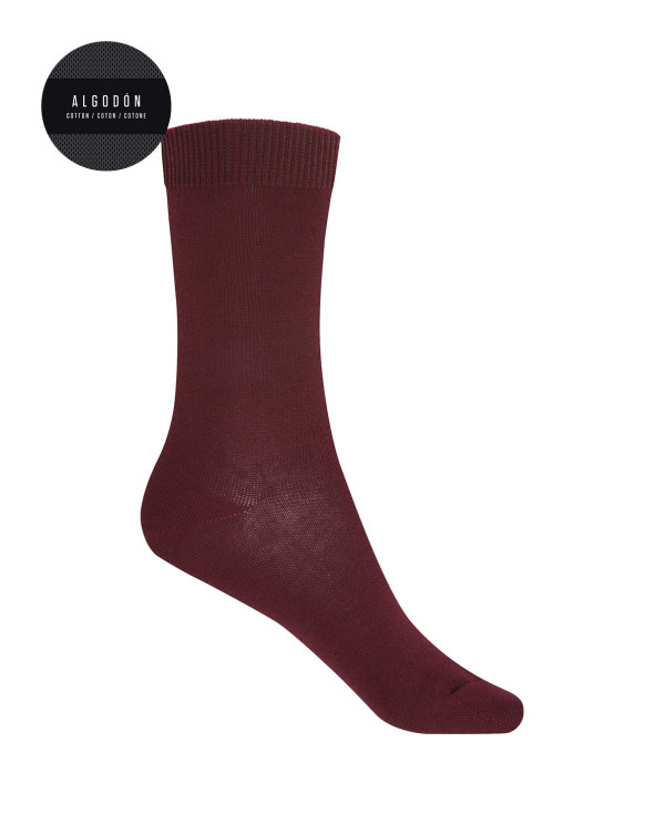 Chaussettes unies en coton Couleur Bordeaux - 1