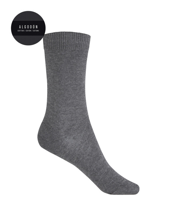 Chaussettes unies en coton Couleur Gris - 1