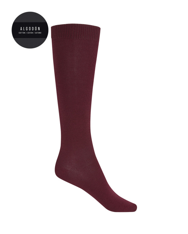 Chaussettes unies en coton Couleur Bordeaux - 1