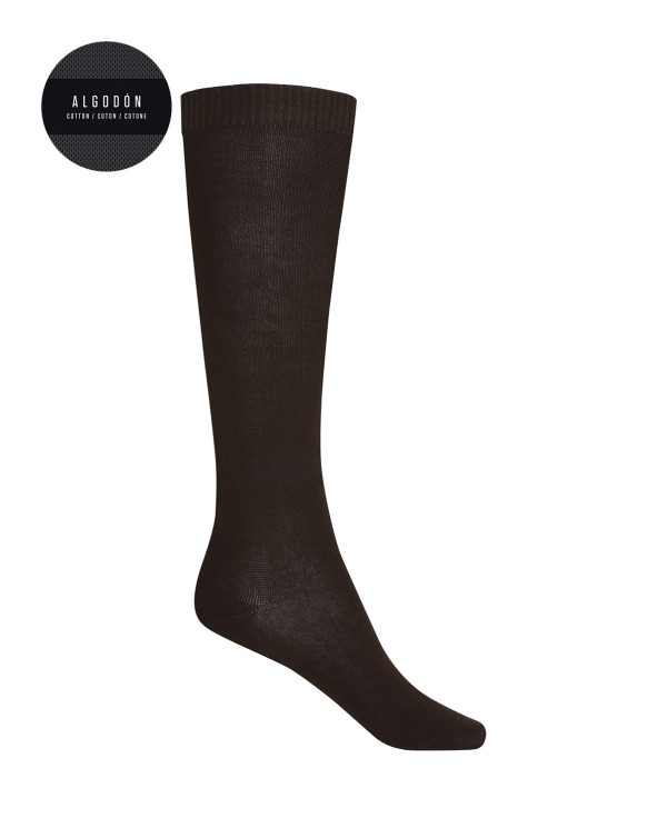 Chaussettes unies en coton Couleur Marron - 1