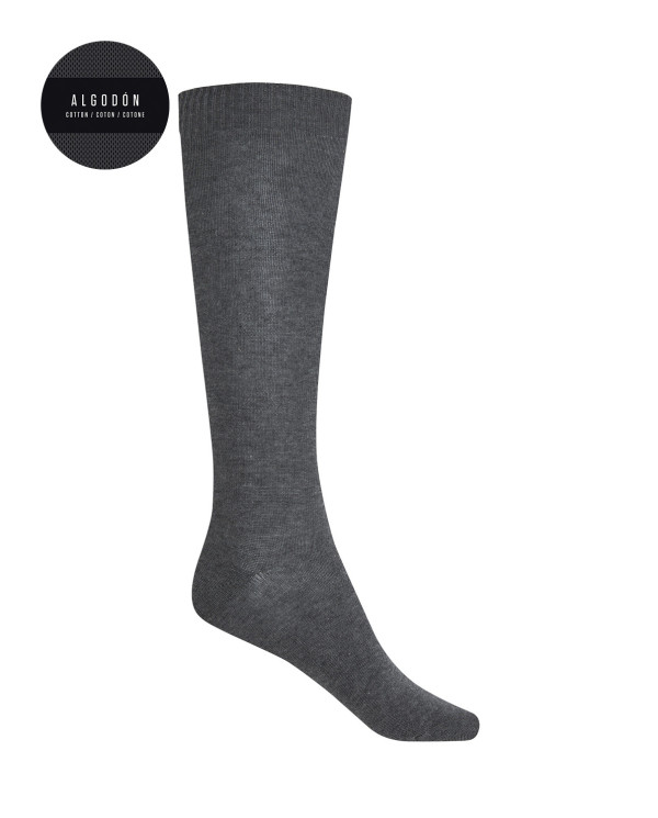 Chaussettes unies en coton Couleur Gris - 1