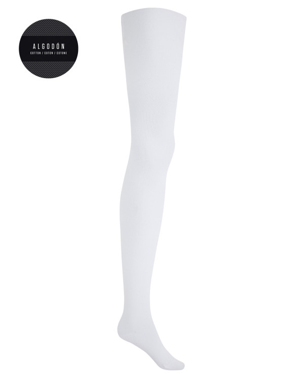 Plain cotton tights Color White - 1