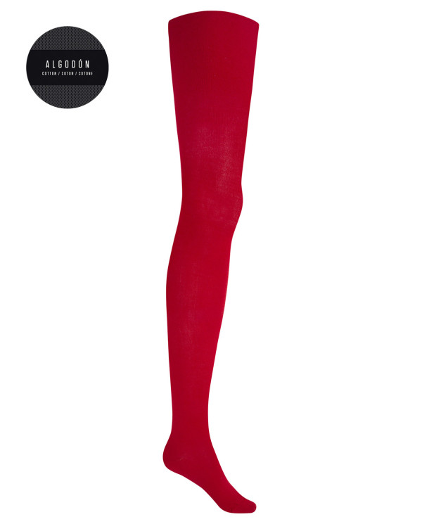 Plain cotton tights Color Red - 1