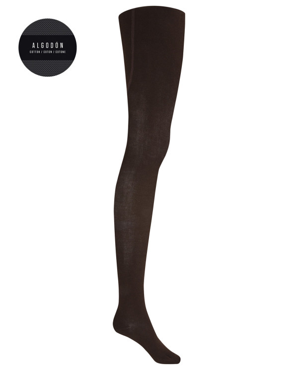 Plain cotton tights Color Brown - 1