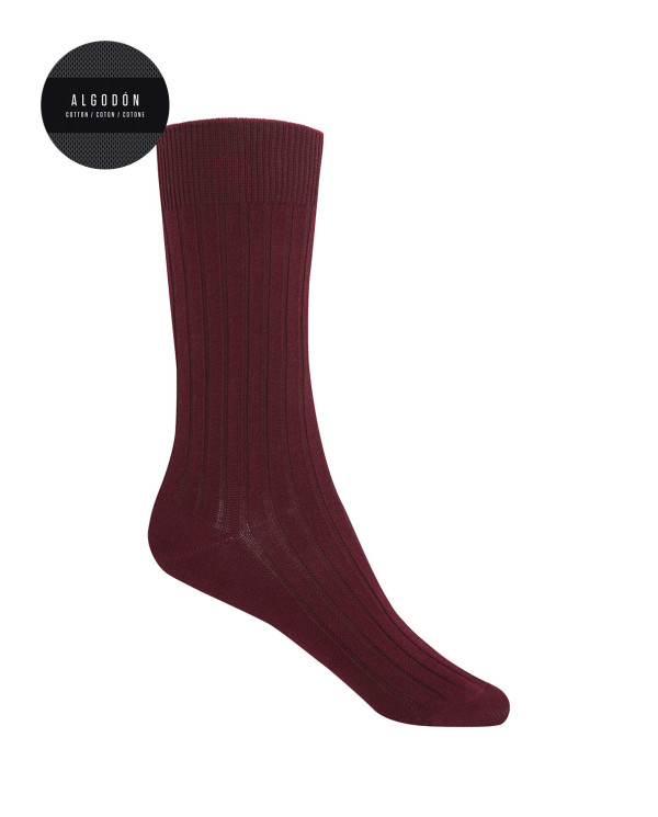 Chaussettes en coton côtelé Couleur Bordeaux - 1