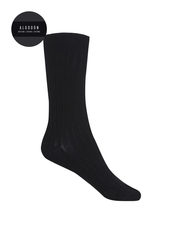 Chaussettes en coton côtelé Couleur Noir - 1