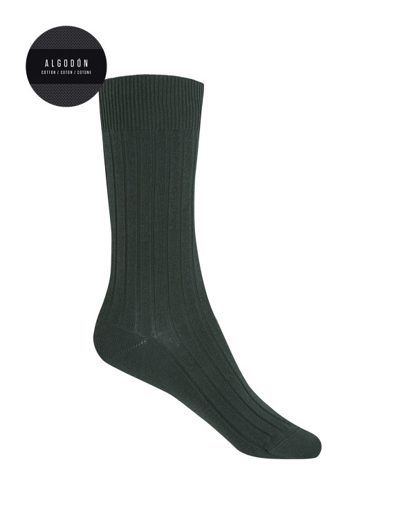 Chaussettes en coton côtelé Couleur Vert - 1