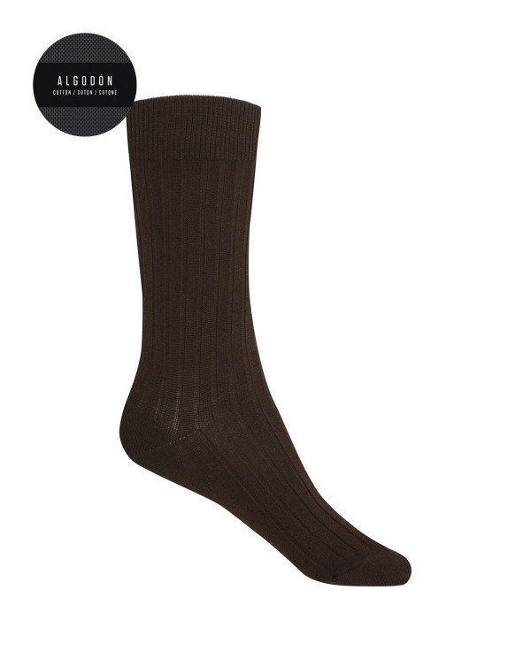 Chaussettes en coton côtelé Couleur Marron - 1