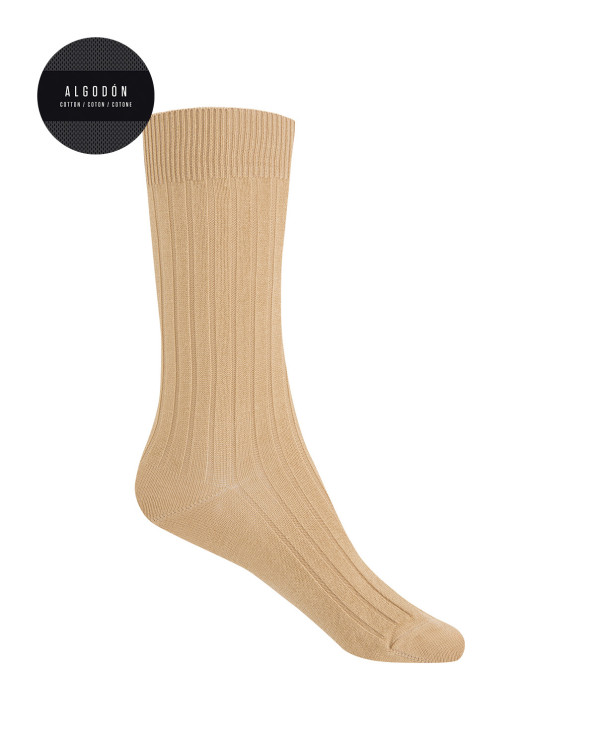 Calcetines de algodón de canalé Color Beige - 1