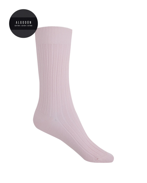 Chaussettes en coton côtelé Couleur Rose - 1