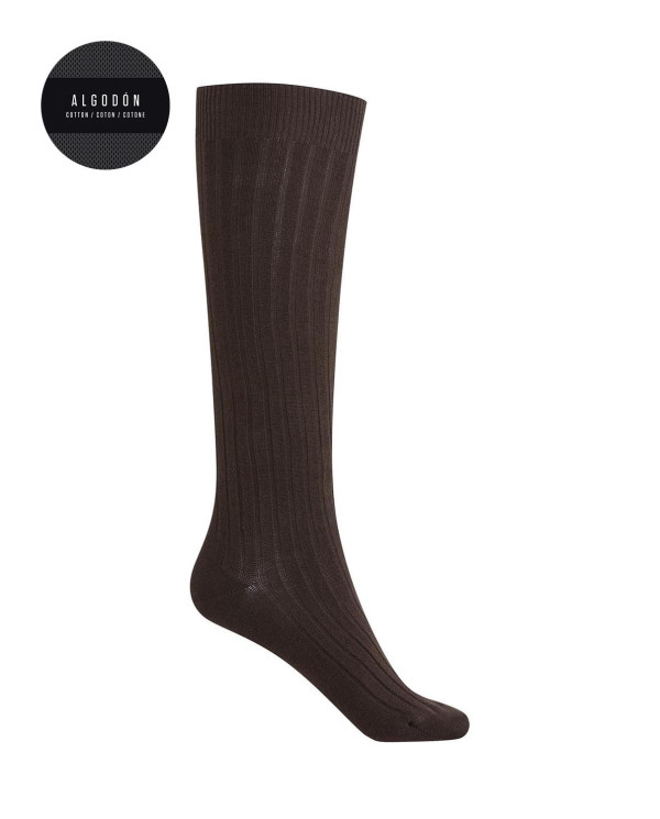 Chaussettes en coton côtelé Couleur Marron - 1