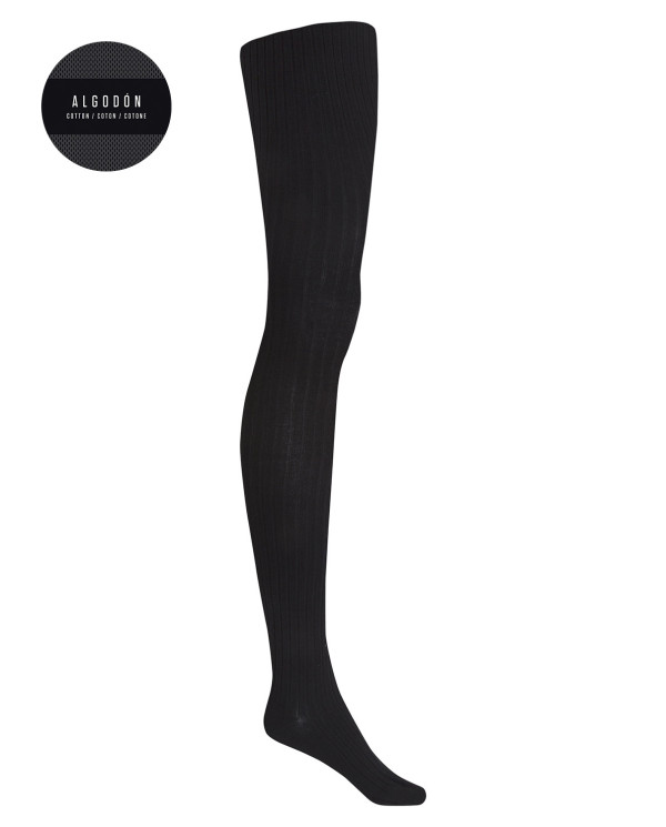 Ribbed cotton tights Color Black - 1