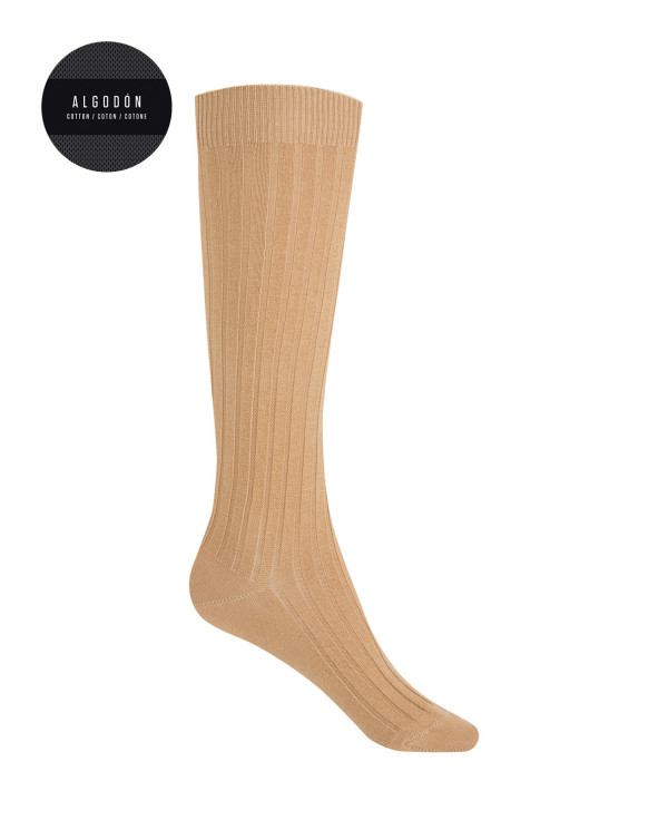 Calcetines de algodón de canalé Color Beige - 1