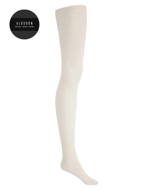 Collants en coton côtelé Couleur Beige - 1