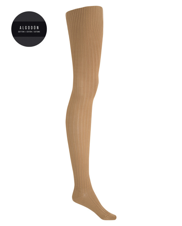 Ribbed cotton tights Color Beige - 1