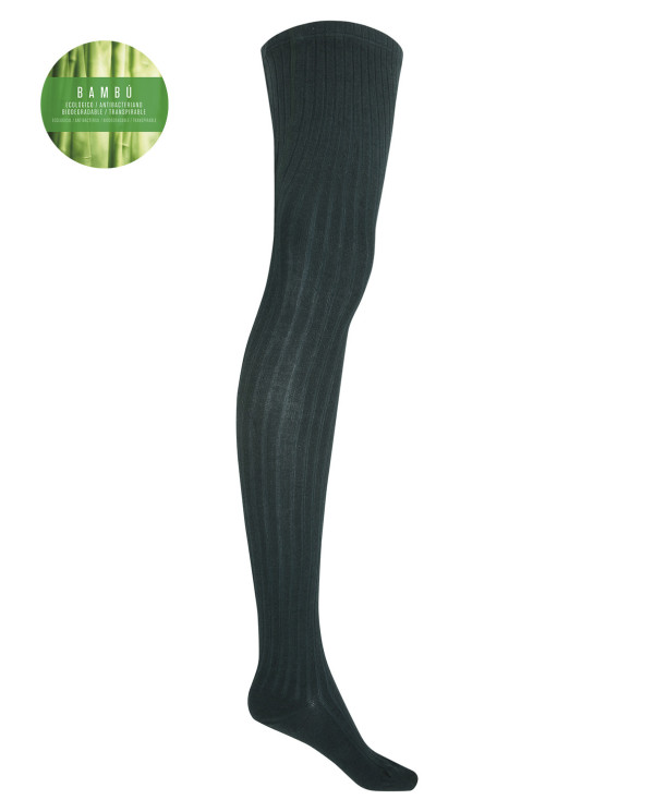 Rich ribbed bamboo tights Color Green - 1