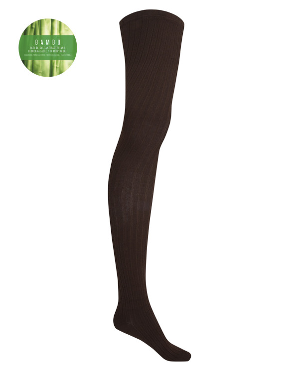 Rich ribbed bamboo tights Color Brown - 1