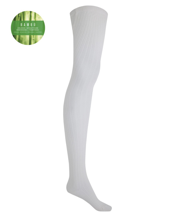 Rich ribbed bamboo tights Color Ivory - 1