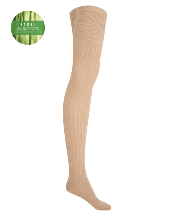 Rich ribbed bamboo tights Color Beige - 1