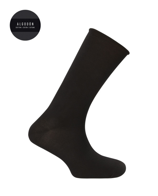 Chaussettes unies en coton à revers roulés Couleur Noir - 1