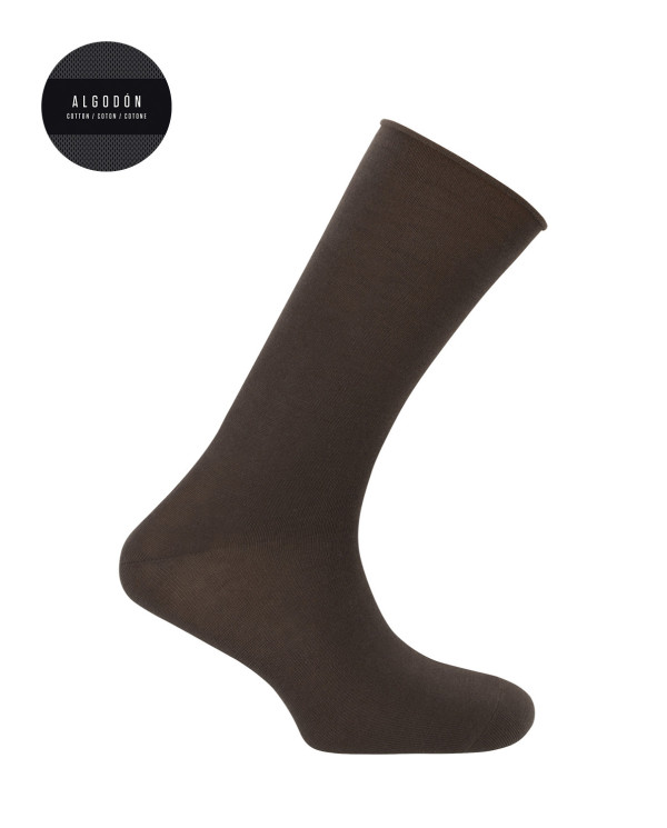 Chaussettes unies en coton à revers roulés Couleur Marron - 1