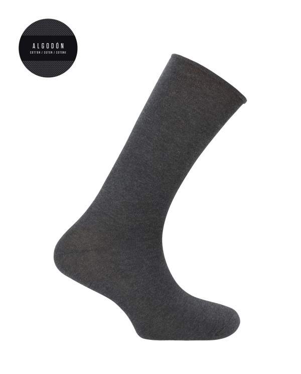 Chaussettes unies en coton à revers roulés Couleur Gris fonce - 1