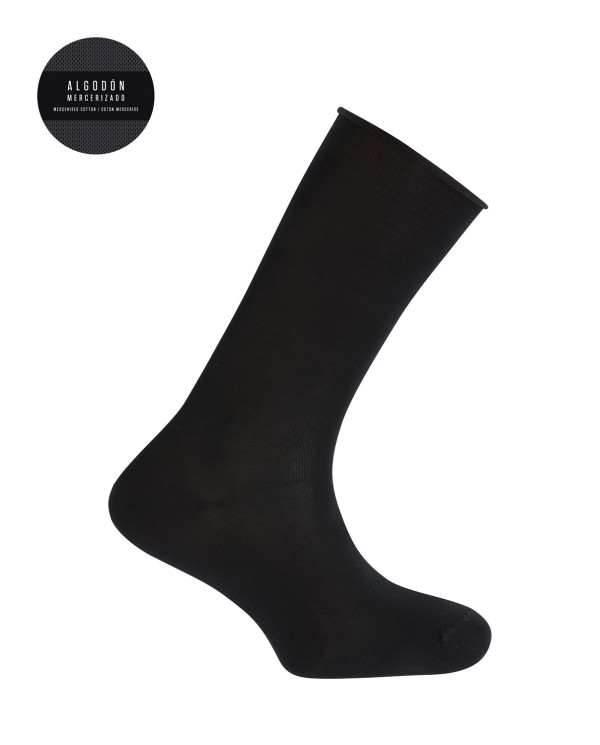 Plain mercerized cotton socks with rolled cuffs Color Black - 1