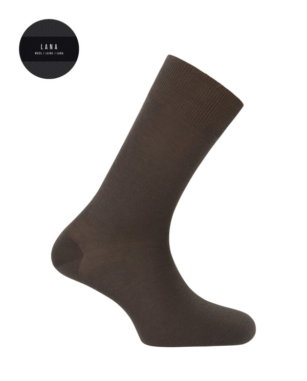 Chaussettes unies en super laine mérinos - Élastique Couleur Marron - 1