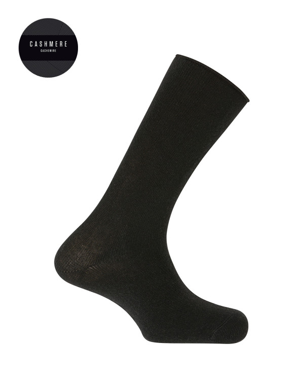 Chaussettes cachemire/laine - unies - revers roulé Couleur Noir - 1