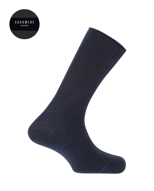 Chaussettes cachemire/laine - unies - revers roulé Couleur Bleu marine - 1