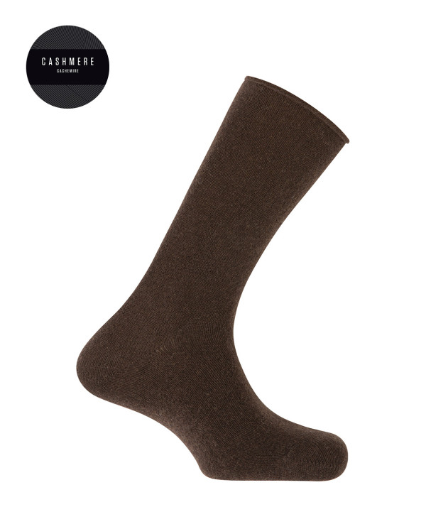 Cashmere/wool socks - plain - rolled cuff Color Brown - 1