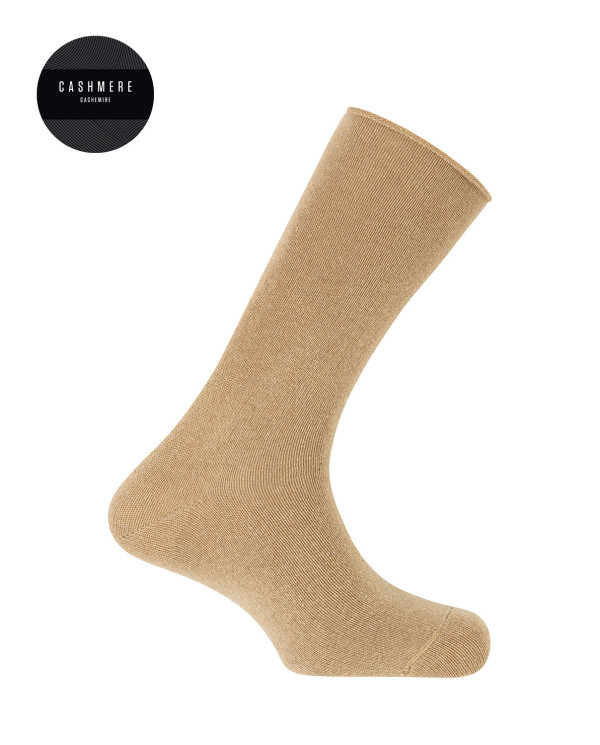 Chaussettes cachemire/laine - unies - revers roulé Couleur Beige - 1