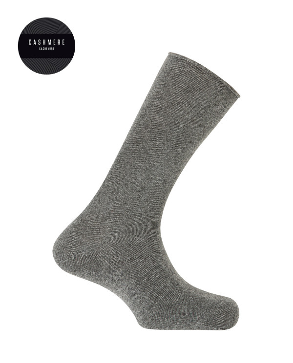 Chaussettes cachemire/laine - unies - revers roulé Couleur Gris - 1