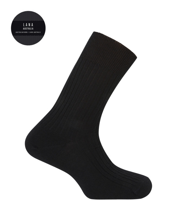 Chaussettes 100% laine côtelée Couleur Noir - 1