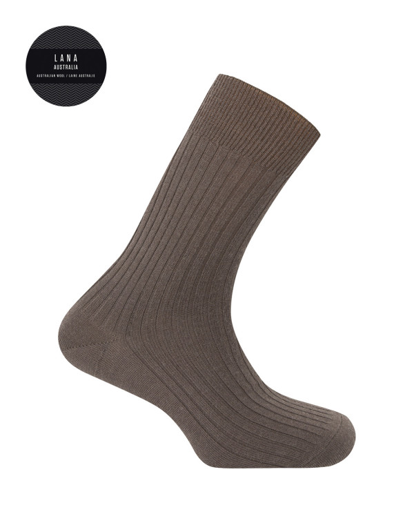 Chaussettes 100% laine côtelée Couleur Marron - 1