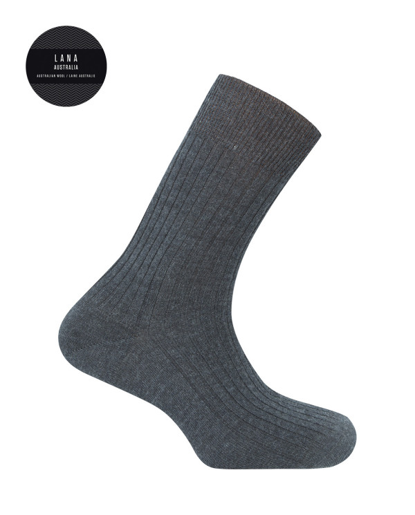 Chaussettes 100% laine côtelée Couleur Gris fonce - 1