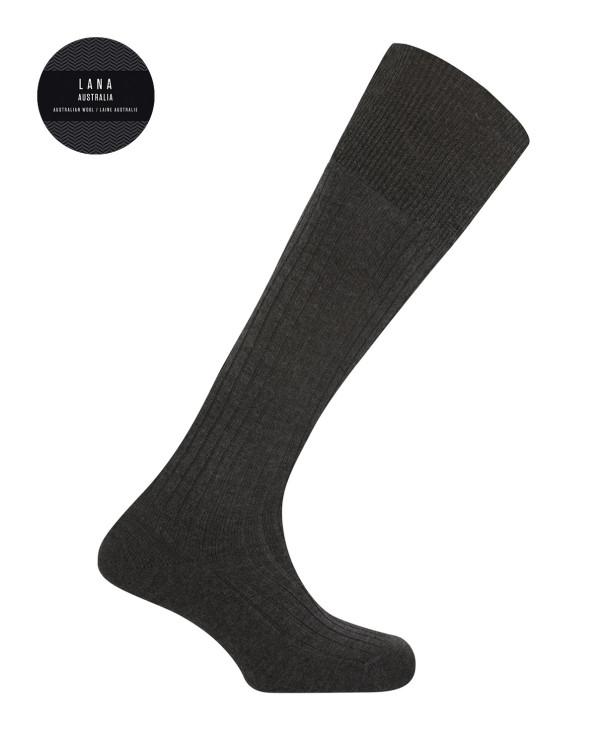 Chaussettes 100% laine côtelée Couleur Gris fonce - 1