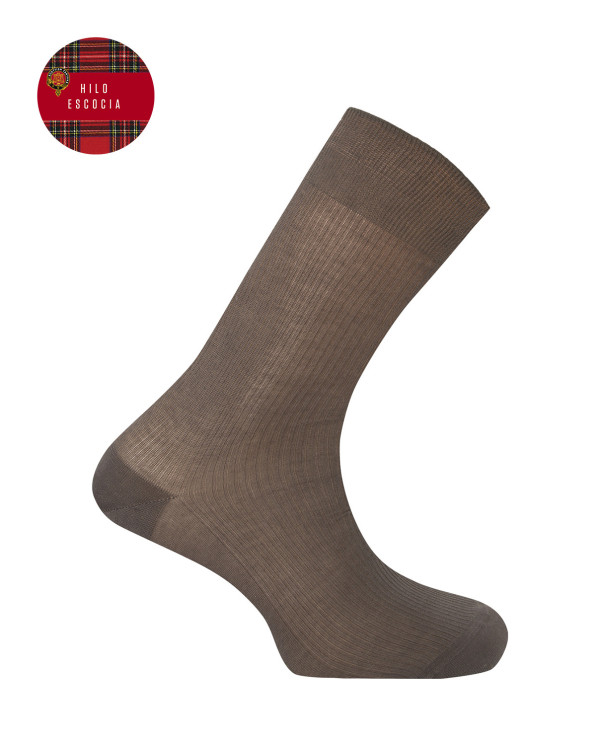 Chaussettes côtelées en fil écossais Couleur Marron - 1