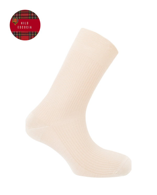 Chaussettes côtelées en fil écossais Couleur Beige - 1