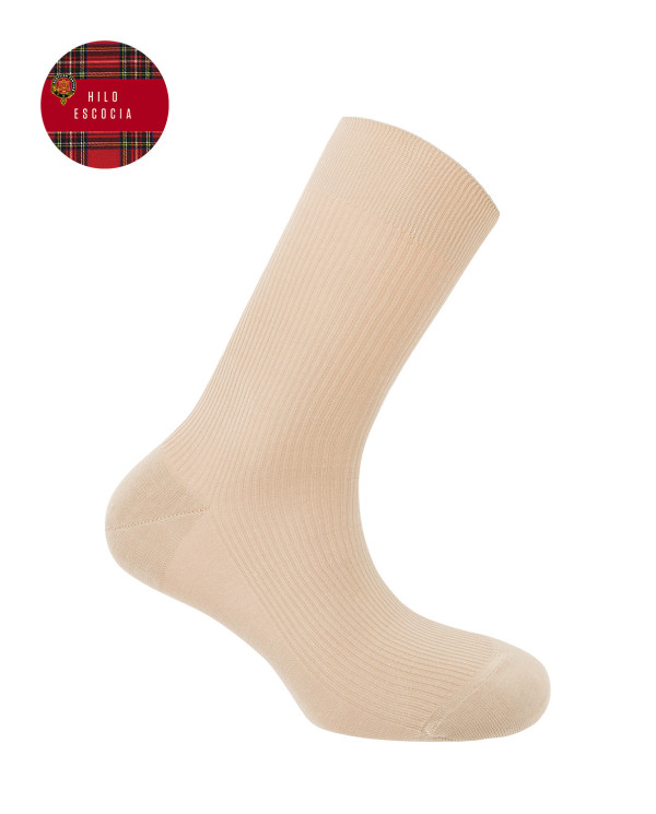 Chaussettes côtelées en fil écossais Couleur Beige - 1