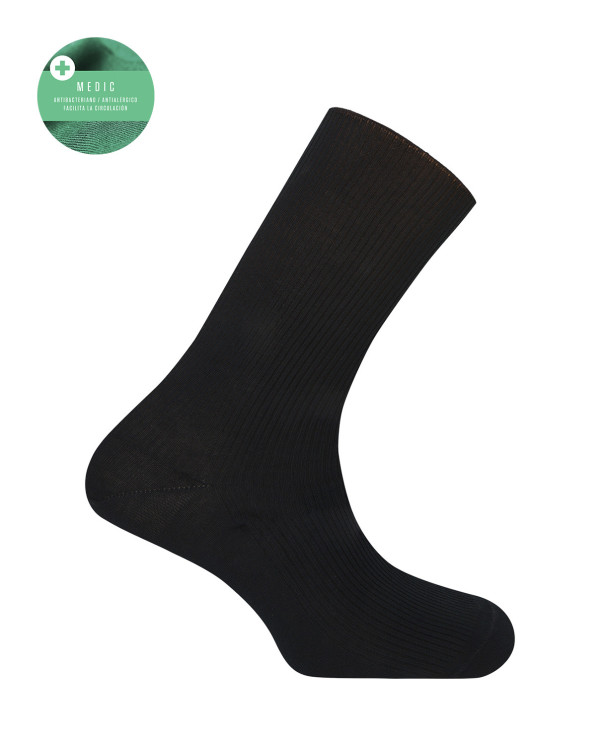 Chaussettes côtelées en coton mercerisé - Medic Couleur Noir - 1