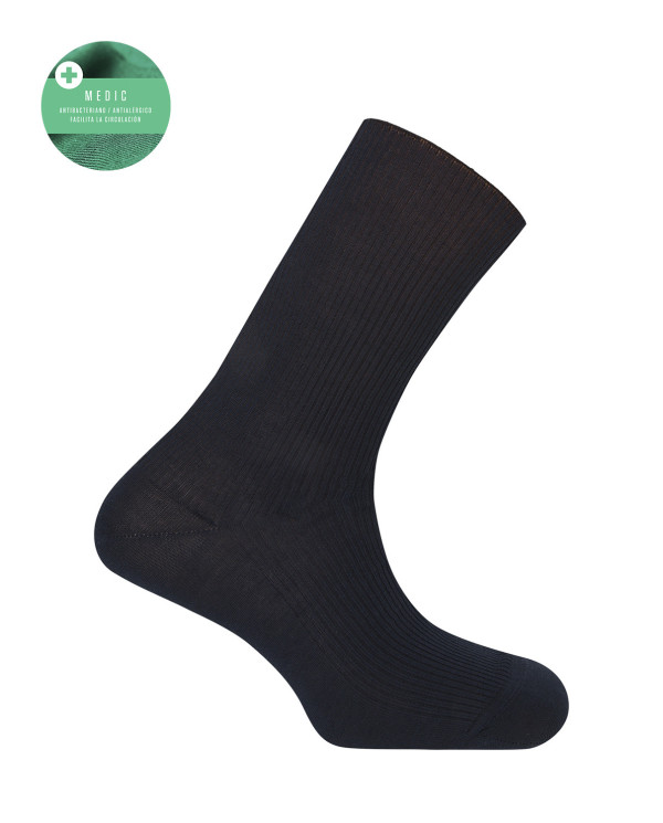 Chaussettes côtelées en coton mercerisé - Medic Couleur Bleu marine - 1