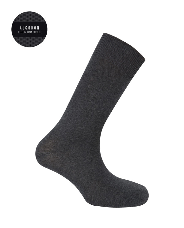 Chaussettes unies en coton Couleur Gris fonce - 1