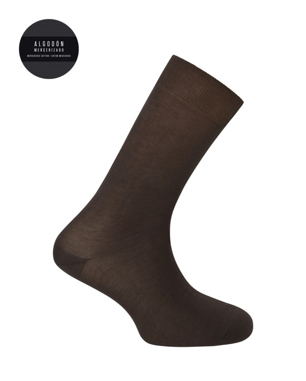 Chaussettes unies en coton mercerisé Couleur Marron - 1