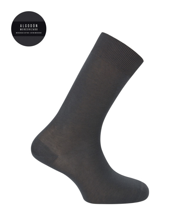 Chaussettes unies en coton mercerisé Couleur Gris - 1