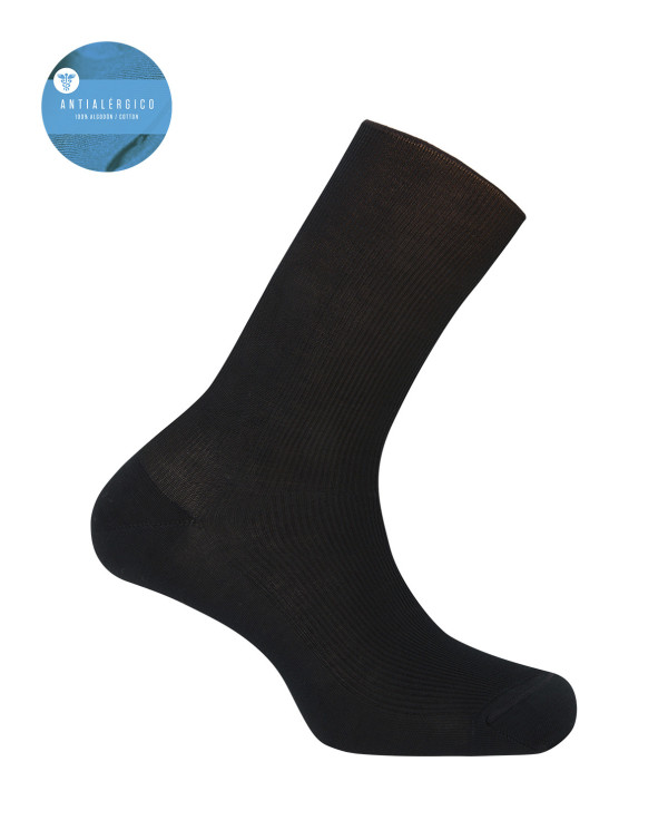 Chaussettes côtelées en coton mercerisé - Antialérgico Couleur Noir - 1